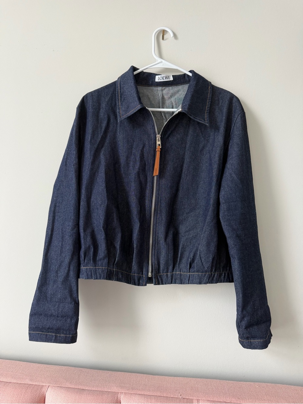 Loewe Indigo Denim Zip Jacket with Leather Pull
